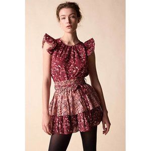 St. Roche Starling Elastic Tie Waist Casual Mini Skirt Women's Berry Size: 2 NWT